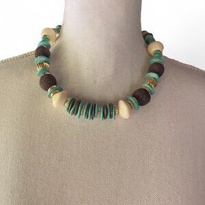 NWT Cristina Sabatini Sansone Necklace chunky blue howlite 18k gold plated boho